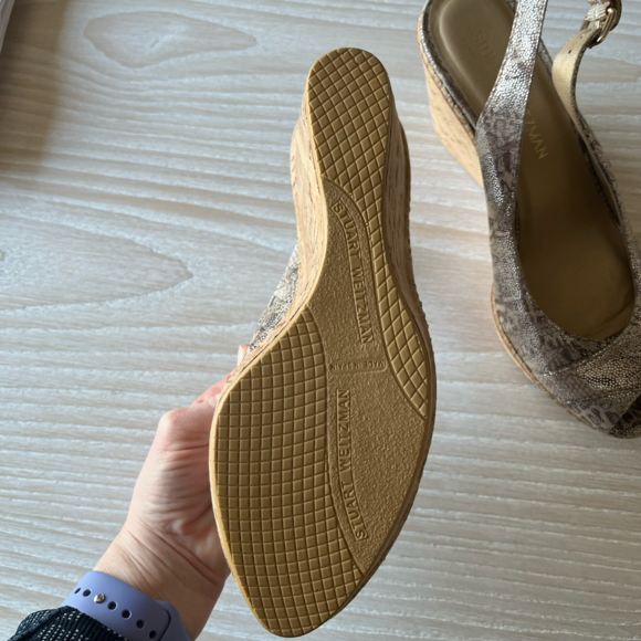 Stuart Weitzman sandal Jean slingback peep toe cork wedge size 9 NWOT - Picture 4 of 17